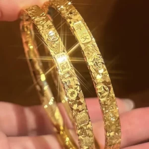 Gold Tone Fashion Bangle Bracelet with Sparkling Faceted Design