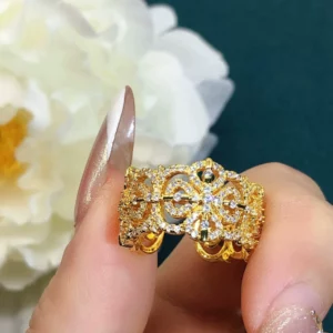 Gold Plated Four Leaf Flower Ring for Women Fashion Jewelry