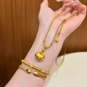 Gold Plated Chinese Fortune Charm Pendant Necklace for Women