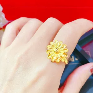 Sunflower Gold-Tone Adjustable Open Ring for Women
