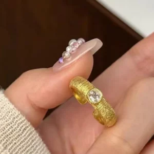 Gold-Tone Open Ring with Brushed Finish and Cubic Zirconia Accents