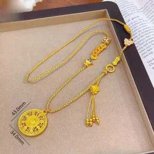 Gold-Tone Two Worlds Eight Treasures Compass Pendant Necklace for Women