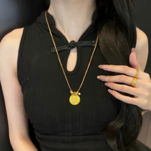Gold-Tone Plated Alloy Fortune God Pendant Necklace for Women