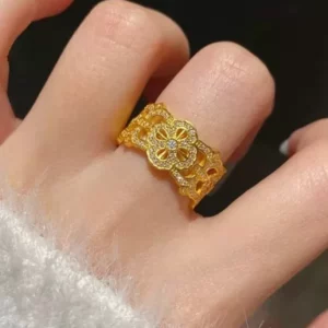 Gold Plated Hollow Out Vajra Ring for Women Fashion Jewelry