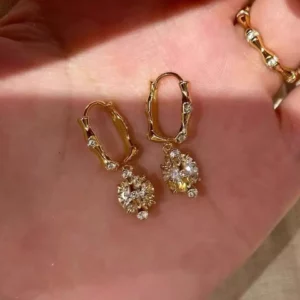 Gold-Tone Bamboo Segment Stud Earrings with Crystal Accents