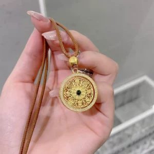 Gold Tone Luopan Compass Pendant Necklace for Women
