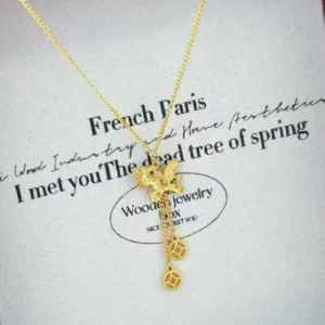 Gold-Tone Horse Pendant Necklace for Women, Chinese Style Charm