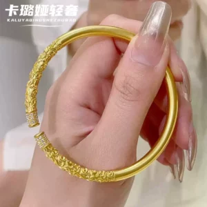 Gold-Tone Floral Engraved Bangle Bracelet, Fashion Jewelry