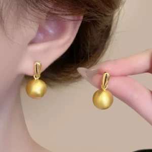 Gold-Tone Brushed Round Bead Fashion Earrings for Women