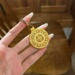 Gold-Tone Fortune Luopan Compass Pendant Necklace for Women