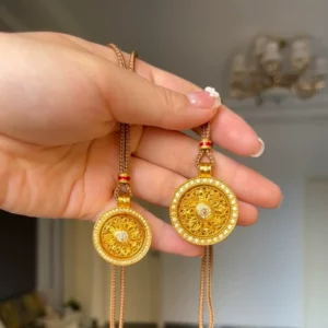 Vintage Rotating Compass Luopan Pendant Necklace for Women, Gold Plated