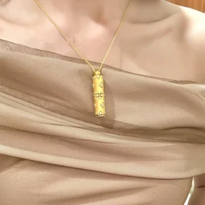 Gold-Tone Brushed Tube Pendant Necklace for Women