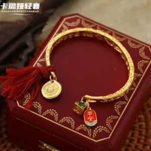 Gold-Tone Tibetan Style Engraved Open Bangle for Women