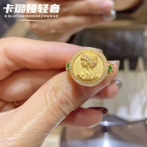 Gold-Tone Round Medallion Ring, Fashion Statement Jewelry for Women