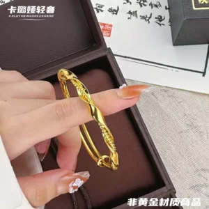 Gold-Tone Copper Alloy Mobius Ring Bangle for Women