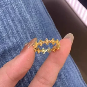 Gold Plated Four Leaf Flower Ring for Women Fashion Jewelry