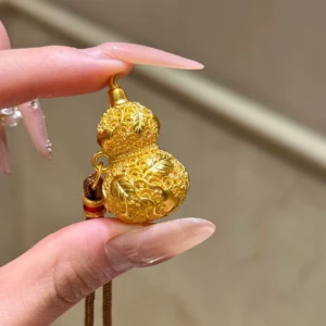 Gold Tone Filigree Gourd Pendant Necklace for Women