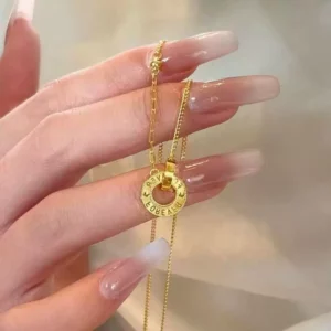 Gold Plated Alloy Interlocking Pendant Necklace for Women