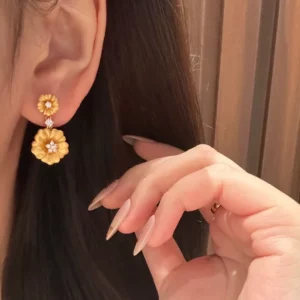 Gold-Tone Floral Earrings and Pendant Necklace Set, Fashion Jewelry