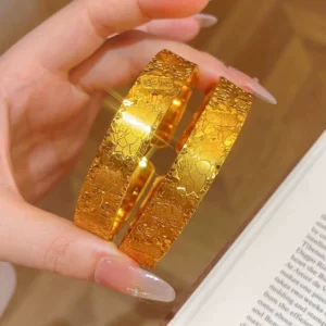 Gold Plated Lotus Motif Cuff Bracelet for Women, Adjustable Open Design