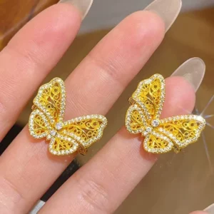 Gold-Tone Filigree Butterfly Ring with Crystal Accents