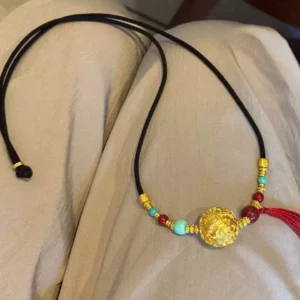 Gold-Tone Peony Tassel Pendant Necklace, Layered Fashion Jewelry for Women