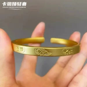 Gold Plated Copper Alloy Blessing Charm Open Bangle for Women