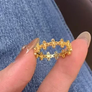 Gold-Tone Openwork Floral Adjustable Ring for Women, Fashion Jewelry