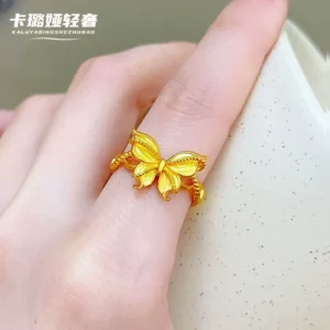 Fashion Butterfly Design Open Ring for Women, Gold Tone Adjustable