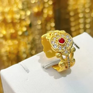Gold-Tone Fashion Ring with Traditional Chinese Motif, Women's Stackable Jewelry
