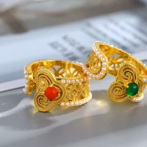 Gold-Tone Open Adjustable Ruyi Filigree Ring, Chinese Style Fashion Jewelry