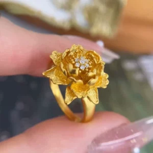 Gold-Tone Peony Flower Open Ring for Women