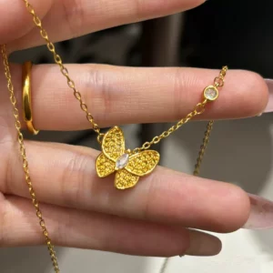 Gold Plated Butterfly Bubble Pendant Necklace for Women