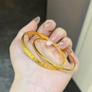 Gold-Tone Double Ring Frosted Bangle Bracelet for Women