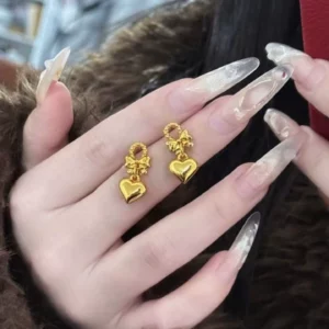 Gold-Tone Butterfly Heart Earrings for Women, Fashion Alloy Jewelry