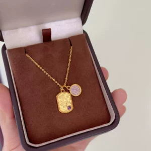 Gold Tone Chunky Rectangle Pendant Necklace for Women