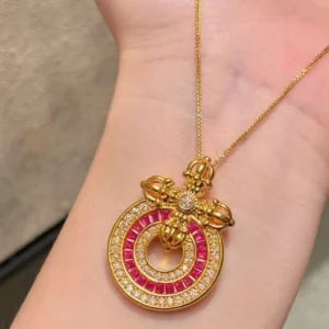 Gold Plated Alloy Vajra Peace Pendant Necklace with Rhinestones