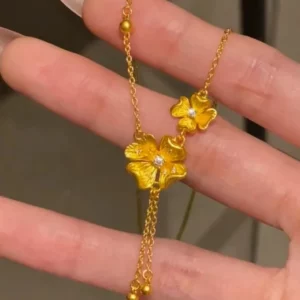 Gold-Tone Floral Tassel Pendant Necklace, Vintage Layering Chain