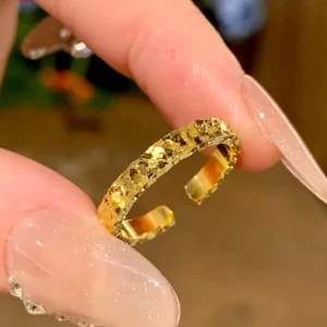 Gold-Tone Open Ring with Iced Faceted Design for Women