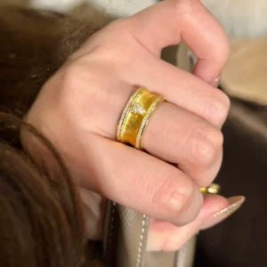 Gold Tone Hulu Gourd Ring for Women, Brushed Finish Fashion Jewelry