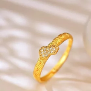 Gold-Tone Floral Ruyi Ring with Sparkling Crystals, Adjustable Open Band