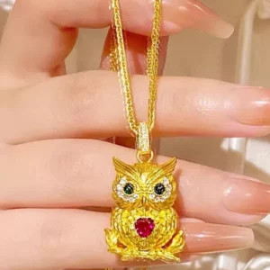 Gold Tone Owl Pendant Necklace for Women, New Chinese Style