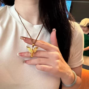 Gold-Tone Angel Wing Pendant Necklace for Women