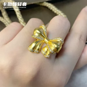 Gold-Tone Butterfly Bow Ring for Women, Fashion Alloy Jewelry
