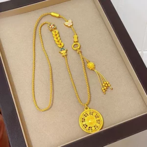 Vintage Style Compass Luopan Pendant Necklace with Woven Cord for Women