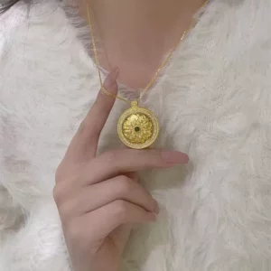 Gold-Tone Rotating Compass Pendant Necklace for Women