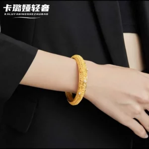 Gold Plated Floral Open Bangle, Chinese New Style Fashion Jewelry