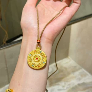 Gold-Tone Luopan Compass Pendant Necklace for Women
