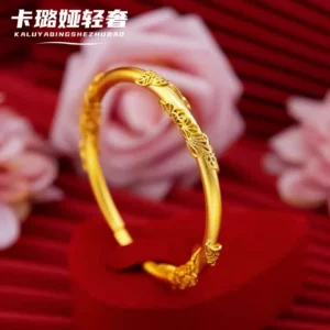 Copper Alloy Gold-Tone Vine Motif Bangle Bracelet, Chinese Style Women's Jewelry