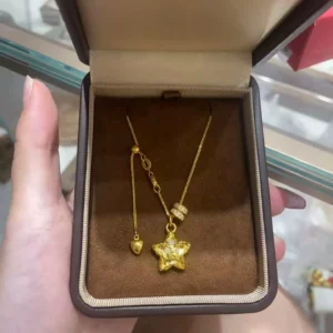Gold Tone Star & Heart Pendant Necklace for Women, Adjustable Choker